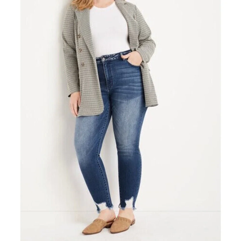 KanCan Skinny High Rise Ripped Hem Jeans Sandblast Blue Denim Plus Size 18 - Picture 1 of 10